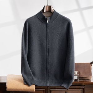 Thickened Air Layer Wool Knit Shirt for Men Loose Fit Casual Luxury Half-Height Zipper Cardigan Ideal for Daily Wear and Business