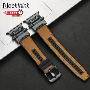 GEEKTHINK Luxury Silicone+Leather Strap for Apple Watch Band Ultra 2/Ultra 49mm 45mm 44mm 42mm Strap for IWatch Series 9 8 7 SE2/SE 6 5 4 3