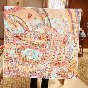 Elegant Ladys Wrap Scarf 90*90cm Large Size Sunscreen Carriage Cover Headscarf Shawl Fashionable Print Silk Material Multi-Functional