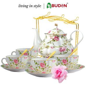 900ml Large Teapot Set Porcelain Pink Rose Tea Set English Tea Pot Set Tea Cup Set English Style English Style
