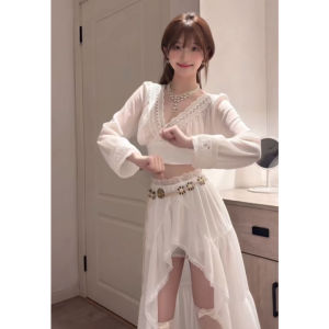 Karrar betsey | Bộ Đầm Voan V-Neck Dáng Không Đều Mới Mùa Hè Màu Trắng