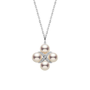 Helas | Akoya Freshwater Pearl 14K Gold Necklace Cultivated Diamond Flowers