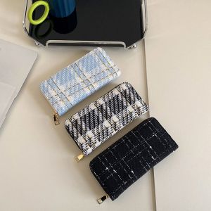 Moria Womens Long Wallet 2025 New Style Woven Large Capacity Mobile Phone Coin Card Holder Fashionable Plaid Pattern