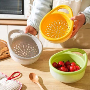 Yespery rổ ráo nước hai lớp đa năng có tay cầm giá chia ngăn thực phẩm bền để rửa trái cây dụng cụ nhà bếp