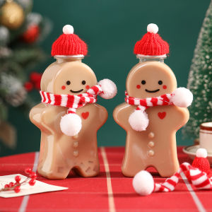 Christmas One-time Use Cup with Lid Gingerbread Man Cartoon Pet Drink Bottle Juice Dessert Yangzhi Gannan Cup Kitchen Storage