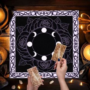 IKAMA Triple Moon Flower Altar Cloth Tarot Card Tablecloth Wika Witchcraft Ceremony Mat Spiritual Meditation Desktop Decoration