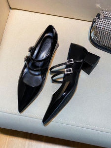 รองเท้าส้นสูง Mary Jane ทรงหัวแหลม สายรัดข้างเดียว ทรงหัวแหลม รองเท้าส้นสูงสำหรับผู้หญิง รองเท้าแฟชั่นฤดูใบไม้ผลิ 2025