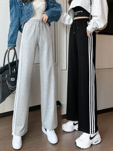 High Waist Slim Wide Leg Pants Womens Casual Fashionable Cotton Polyester Blend Student Leisure Sports Trousers Autumn 2025