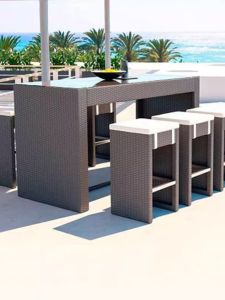 TENGFUZI | Outdoor Rattan High Chair Bar Set