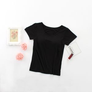 Modal Short Sleeve T-Shirt Womens Yoga Base Shirt Integrated Cup No Steel Ring Bra Comfortable Breathable Summer Top