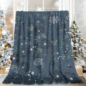 Beast Kingdom | Dusty Navy Dark Floral Flannel Blanket Soft Fuzzy Plush Cozy Warm Throw for Sofa Bed Couch Home Decor