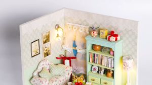 Emerie Yara DIY Miniature Dollhouse Kit - Family Hall - w/ LED Lights and Dust Cover - Hobby | Craft | Gifts