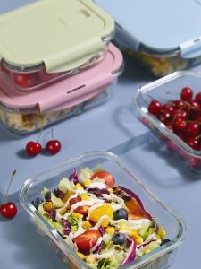 NAJIA Glass Lunch Box Leak Proof Microwave Safe Lunch Bento Box With Lid 3 Dividers Food Keeper Crisper