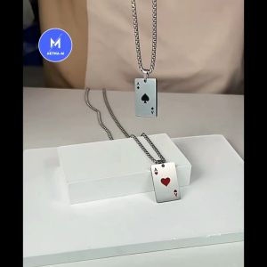 Titanium Steel Poker Card Lukcy A of Spades Pendant Chain Necklace Kalung Anti Karat Rantai Leher Hip Hop 扑克牌 A 钛钢项链