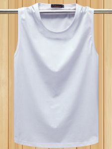 เสื้อกั๊กผ้าฝ้ายสีพื้นหลวมสำหรับผู้ชาย ทรงหลวม แขนกุด คอกลม แฟชั่นฤดูร้อน ระบายอากาศได้ดี ระบายความชื้นได้ดี