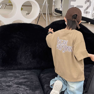 Boys Loose Fit Short Sleeve T-Shirt Half Sleeve Summer Casual Cotton Sweat Absorbent round Neck Solid Color Childrens Clothing