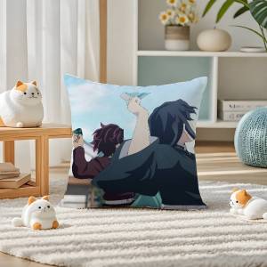 Bandai | Demon Slayer Entertainment District Arc Anime Plush Pillow Cover Soft Short Plush Cushion Cover For Sofa Bedroom Home Decor