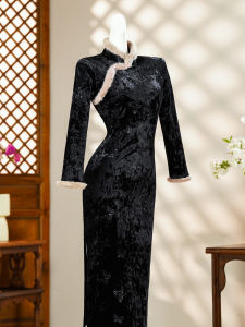 Autumn Winter Cheongsam Dress New Chinese Style Vintage Long Sleeve