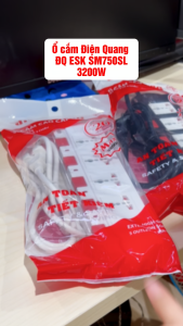 Ổ cắm Điện Quang ĐQ ESK 5B.SM750SL (5 lỗ 3 chấu dây 5 mét màu Đen Trắng Đỏ) - Tương thích nhiều loại chân cắm có màn chắn thông minh an toàn cho trẻ nhỏ. Công suất 3200W. BH 12 tháng