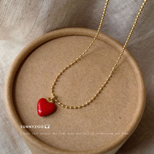 Sunny Zoo Enchanted Red Enamel Heart Necklace French Vintage Atmosphere Clavicle Chain Jewelry for Women Korean Style Pendant
