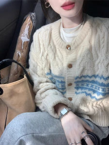 เสื้อสเวตเตอร์ถักนิตติ้งสไตล์เกาะฟิลด์สำหรับผู้หญิง ฤดูใบไม้ร่วง/ฤดูหนาว เสื้อคาร์ดิแกนถักแบบเปิดสำหรับผู้หญิงไซส์เล็ก ดีไซน์ใหม่ ฤดูใบไม้ผลิ 2023