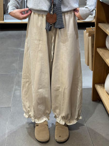 Khaki Lace Wide Leg Pants Womens Loose Flared Pants Autumn plus Size Comfortable Slimming Lazy Loose Feel Small Size Bloom Pants