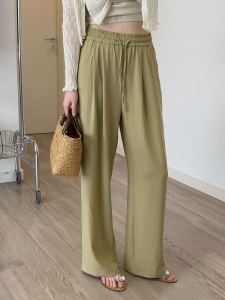 Casual Drapey Wide Leg Pants Womens Spring Summer Thin Loose Slim Straight Korean Style High Waist Elastic Floor-Length Pants