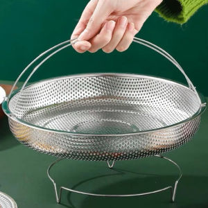 Steamer Basket for Cooking Stainless Steel Vegetable Steamer Basket with Handle Pan Steamer Basket Insert Strainer and Rice Washer Dishwasher Safe