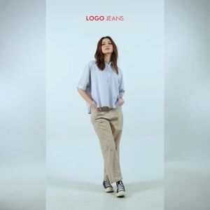 Logo Jeans Kemeja Wanita Larina White Blue 22A07L5WL