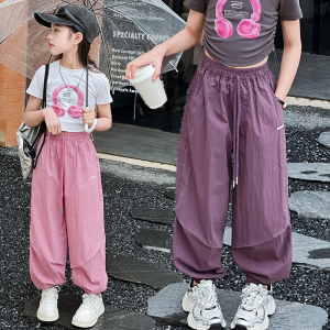 New Cargo Pants for Kids Girls Loose Pants Wide Leg Jogger 3 Pocket Cargo Baggy Pants 6-16Years Old Summer Casual Pants for Teens Girls Candy Pants Pink Fashion Korean Trendy New Style 2024