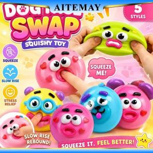 【Ready Stock】4pcs Curiosities Dog Face Swap Squishy Toy Popular Smushers Squishy Dog Face Swap Squishy Soft Moldable Cute Slow Rise Squeeze ToyRelaxing Sensory Anxie Aitemay