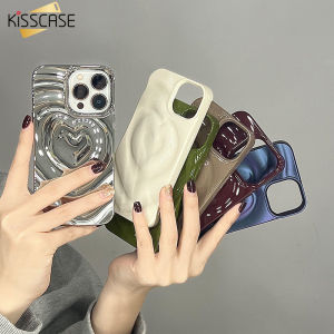 KISSCASE Ốp Sóng Màu Tím Đậm Ins Hình Trái Tim Tình Yêu Cho iPhone 14 Pro Max Ốp Bảo Vệ Iphone13Promax Tiktok Same 12 Simple 11 Cho Apple 14Plus Bao Gồm Tất Cả Ip14 Silicon Mềm 14 Ốp 3D Lưng Điện Thoại Mạ Điện