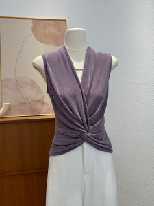 Elegant V-neck T-shirt Womens Summer Sleeveless Knot Design Slim Fit Fashionable Unique Style Casual Comfortable Breathable