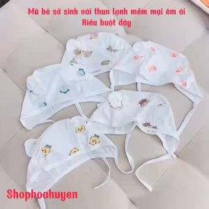 Mũ Sơ Sinh Thun Lạnh Dễ Thương Dây Buông Vải Mềm Mại Cho Bé 0-3 Tháng - LP baby