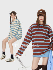Turn Signal | Trendy Striped Long Sleeve Womens POLO Shirt Autumn and Spring New Casual Loose
