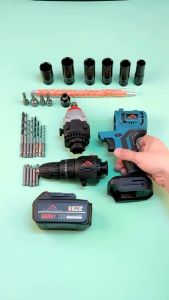 Hyreto 688VF Lithium-Ion Battery Brushless Motor Electric Wrench Cordless Drill Freely Exchangeable Bits Two-in-One Multi-Purpose Impact Wrench Set Tools Rechargeable Electric Wrench