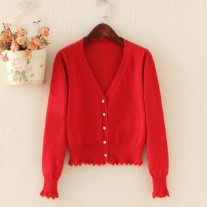 เสื้อผ้าถักแบบใหม่ฤดูใบไม้ผลิและฤดูใบไม้ร่วงคาร์ดิแกนเสื้อผู้หญิงเสื้อตัวนอกชายลูกไม้เข้ารูปไซส์ใหญ่ชุดผู้หญิงเสื้อคลุมตัวเล็กแขนยาวแบบสั้น
