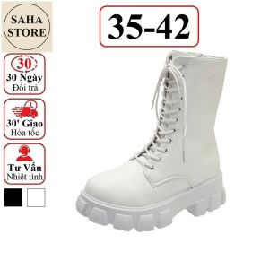 Giày boot nữ bigsize 42 41 SAHA229 độn đế 8cm 8p 5cm 5p bốt combat boost cao cổ tăng 8 cm martin boots đen trắng