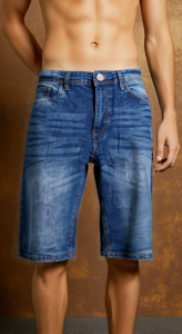 Men Casual Denim Shorts Mid-Waist Straight Fit Plain Blue