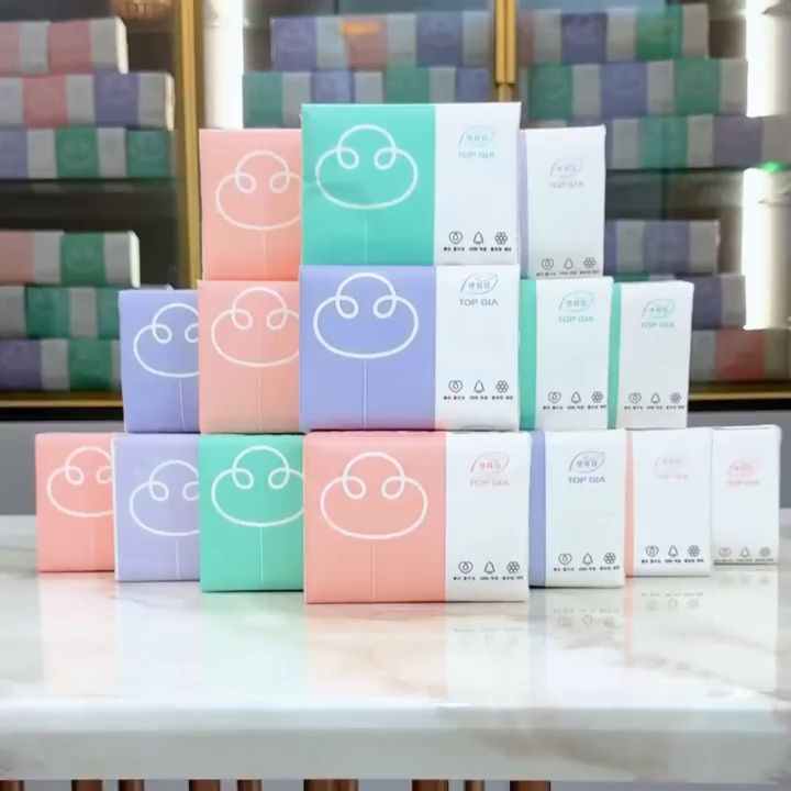 Thùng 30 Bịch Giấy Ăn Top Gia 3 Màu Khăn Giấy Rút Gấu Trúc 300 Tờ 4 Lớp Cao Cấp - Hàng Chính Hãng