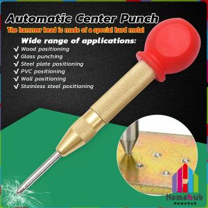 HB Automatic Center Punch Adjustable Spring-Loaded Tool Anti-Slip Knurled Grip Wood Press Dent Marker