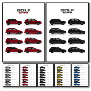 Retro German Cars Poster Aesthetics Golf Evolution Gti Racing Mk3 Collection Garage Canvas Print Wall Art Home Driver Room Decor