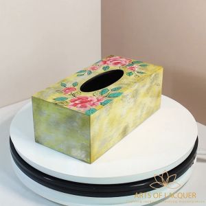 Hộp Đựng Khăn Giấy Sơn Mài Trang Trí Hoa Hồng Cổ Điển 