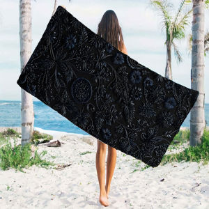 black 3d floral lace Quick Drying Microfiber Beach Towel Lightweight for Swimming Camping Yoga - Bath Towel