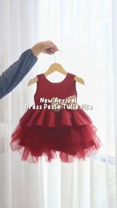 [Brandedbaby] 6M-9T Dress Pesta Anak Perempuan Premium Satin Tulle Fashion Korea Pita Sequin Glitter