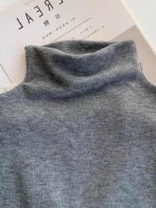 Gray Brushed Knitted Base Shirt Womens Long Sleeve Half High Collar Slimming Warm Top Commute Style Pure Color Crew Neck