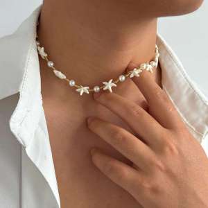 IngeSight.Z Hiphop Punk Imitation Pearl Starfish Necklace Men Women Goth Vintage Crystal Bead Necklace Summer Beach Jewelry Gift