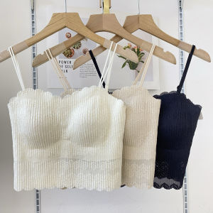 Gufy 3376 Womens Lace Trim Bubble Sleeveless Tank Top with Chest Pad Side Support Slimming Back Coverage Fashionable Casual Wear