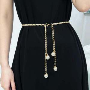 Pearl Tassel Slim Waist Chain Womens Decorative Versatile Simple Metal Waist Cord Belt for Dresses And Skirts
