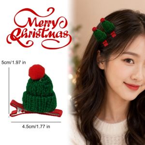 10Pcs Red Green White Knitted Santa Hat Hairpins Small Duckbill Clip Christmas Party Hair Barrettes Festive Headwear for Women